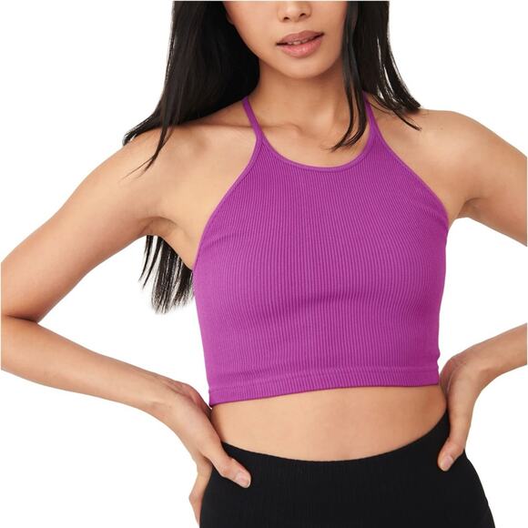 FREE PEOPLE • Movement Purple Happiness Runs Crop Tank Ribbed Raspberry Sherbet - Picture 1 of 4